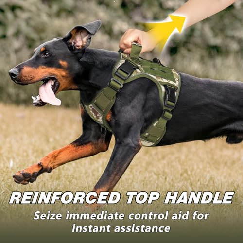 Tactical Dog Harness for Small Dogs (Green&Camo / Small: 15-30 lbs (Chest:20-26",Neck:15-18"))