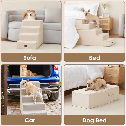 Dog Stairs for Bed 22.5" H (Beige / Extra Wide 17.7" x 35" x 22.5")
