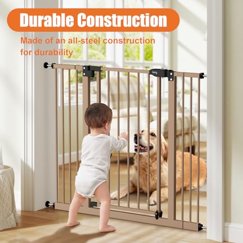29" 42.5" Baby Gate for Stairs (Brown / 29-42.5"Wide, 30"Tall)