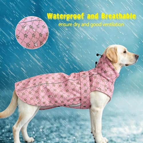 Adjustable Waterproof Dog Raincoat for Dogs (Gold Cheery Blossoms Pink / Large(22-37lb))