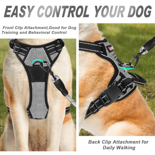 No Pull Dog Harness Front Clip Heavy Duty Reflective Easy Control Handle for Large Dog Walking (Large(Chest:24.5-32.5") / Flint Gray)