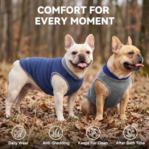 2 Pack Fleece Dog Sweater Pullover Lightweight Reflective Jacket (Medium / 2# Navy & Grey)