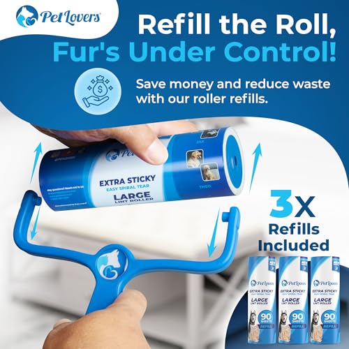6.3" Large Lint Roller for Pet Hair Extra Sticky 360 Sheets