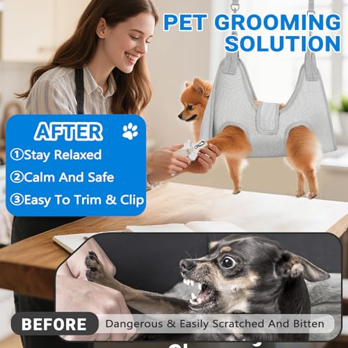 Dog Grooming Hammock for Medium Dogs (M（ Legs Spacing：6.3"-14.0" / Max W：45LBS ） / Grey)