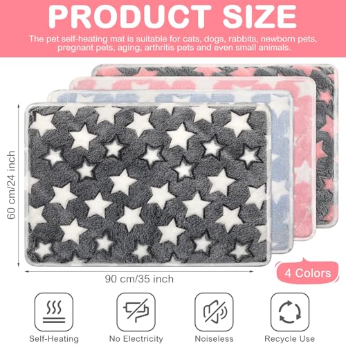 4 Pack Self Heating Cat Bed Cat Self Warming Pad with Removable Cover Extra Warm Thermal Pet Pad Washable Pet Crate Mat Anti Slip Kennel for Indoor Outdoor Pets (24 x 35 Inches)