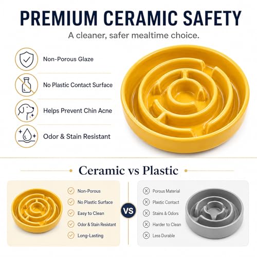 Ceramic Slow Feeder Dog Bowl (Yellow)