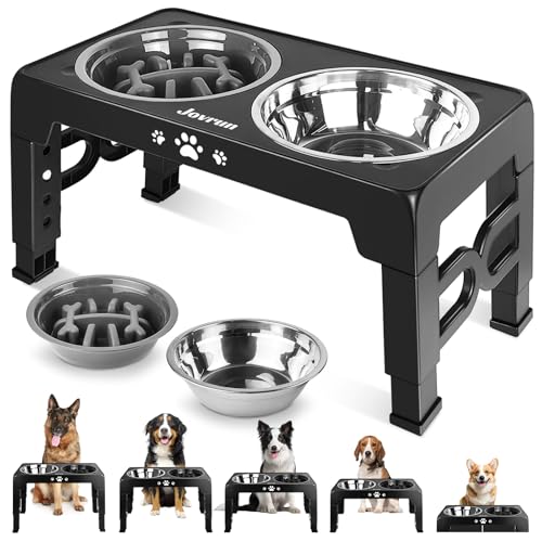 Elevated Dog Bowls for Medium Large Size Dogs (for Medium Large Dogs 1 Basic&1Slow Bowl / Black)