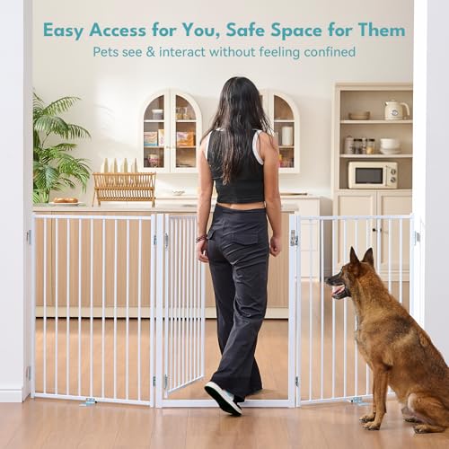 Freestanding Dog Gate with Door for Indoor & Outdoor (White / 【3 Panels with Door】78"W×36"H)