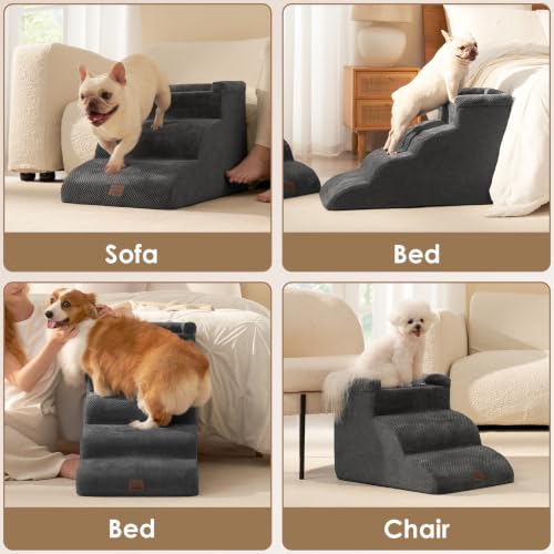 4 Step Curved Dog Stairs for Beds 17.6" H (Grey / 31.3"l X 15.7"w X 19.3"h)