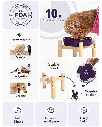Ceramic Slow Feed Dog Bowls (Maze Purple+Stand / S-0.6 Cups)