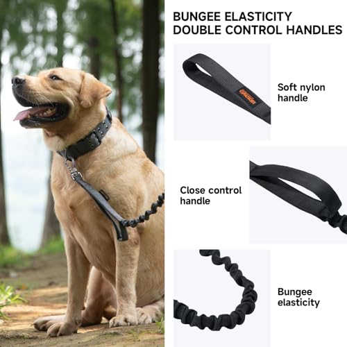 Military Nylon Bungee Dog Leash Elastic Leads (Black)