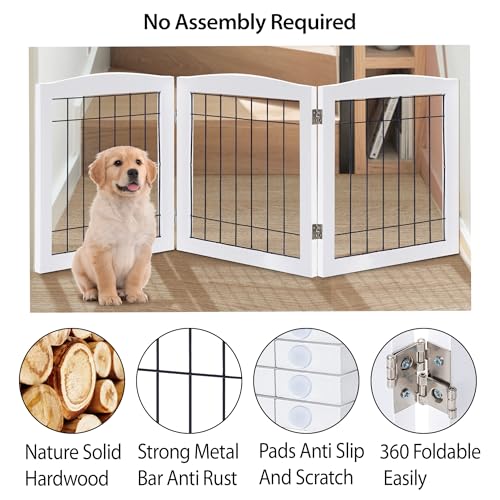 3 Panel Freestanding Foldable Wooden Dog Gate (24"Height-3 Panel / White)