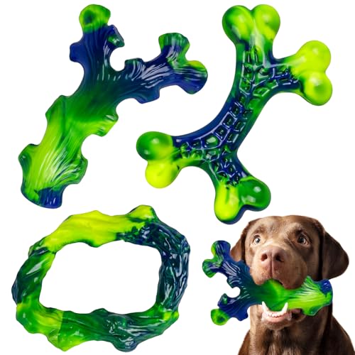 3 Pack Indestructible Nylon Dog Chew Toys for Aggressive Chewers (Green-3-Pack)