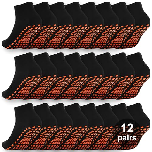 12 Pairs Grip Socks for Women & Men (5.5-9 / Square Pattern/Black(12 Pairs))