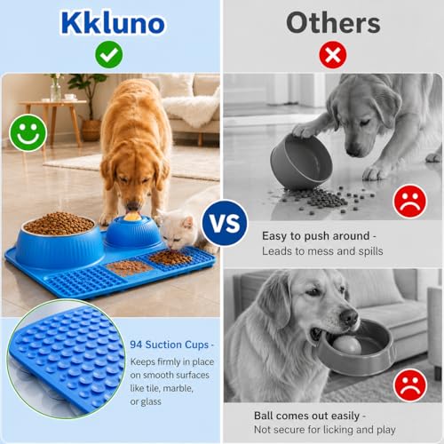Dog Lick Bowl with Rolling Ball for Liquid and Thick Treat (Blue)