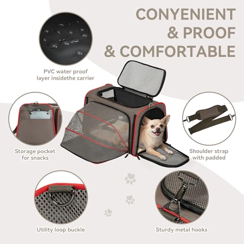 Expandable Cat Carrier Dog Carriers (17.0"L x 11.0"W x 11.0"H / Gray brown)