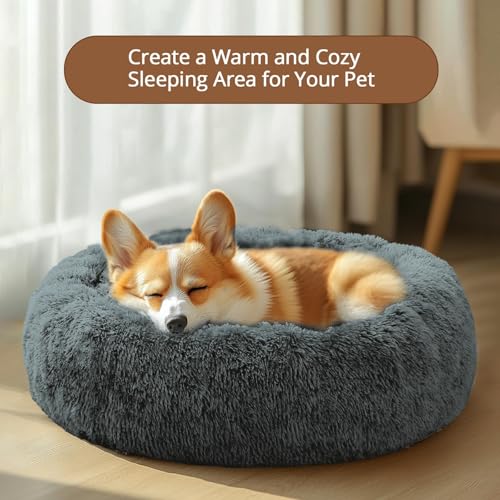Calming Dog Bed for Small Dogs (Navy Grey / 23.0"L x 23.0"W x 8.0"Th)