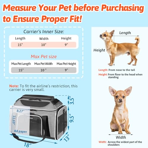 Top Expandable Small Pet Carrier 18"x13"x9.5" Airline Approved (18.0"L x 13.0"W x 9.5"H / Grey)