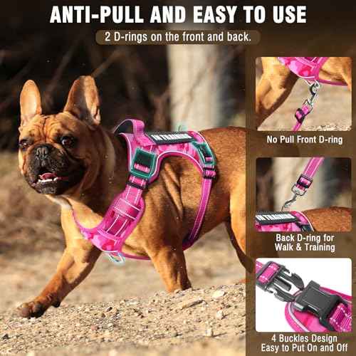 Tactical Dog Harness and Leash Set with 10 Patches for Medium Dogs (Medium / Camo Pink)