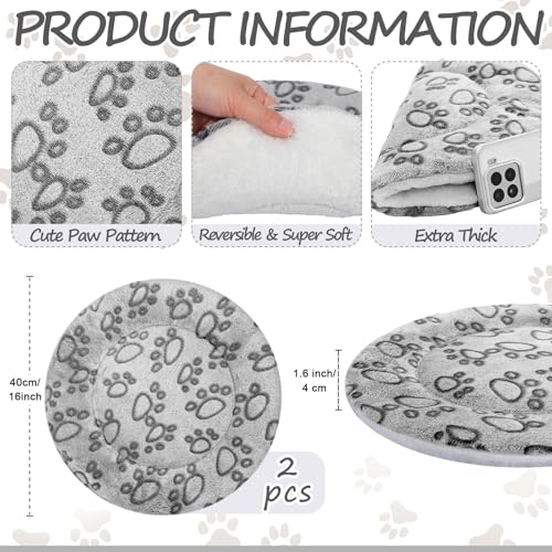 2 Pack Self Heating Cat Pad Self Heating Cat Bed Machine Washable Heat Pet Mat Reversible Body Thermal Warm Round Dog Bed Crate Blanket for Feral and Indoor Cats (16'' / Grey Dog Paw)