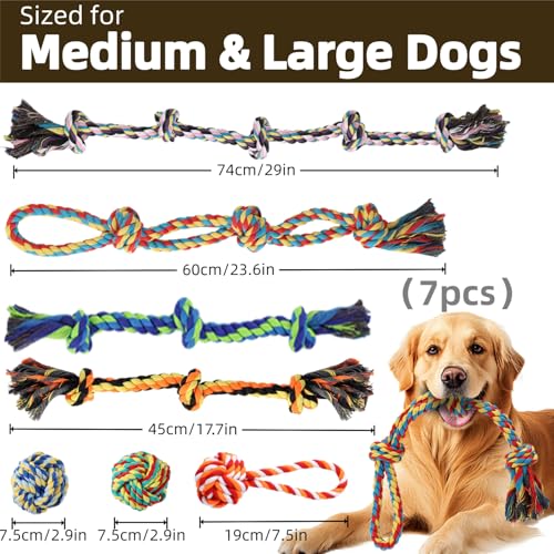 Large Dog Rope Toy for Aggressive Chewers (7 Pack-M-L)
