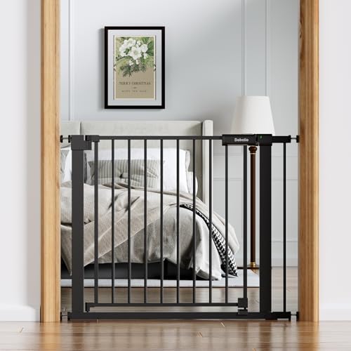 Baby Gate for Stairs No Drilling (Black / 36-41"W, 30"H)