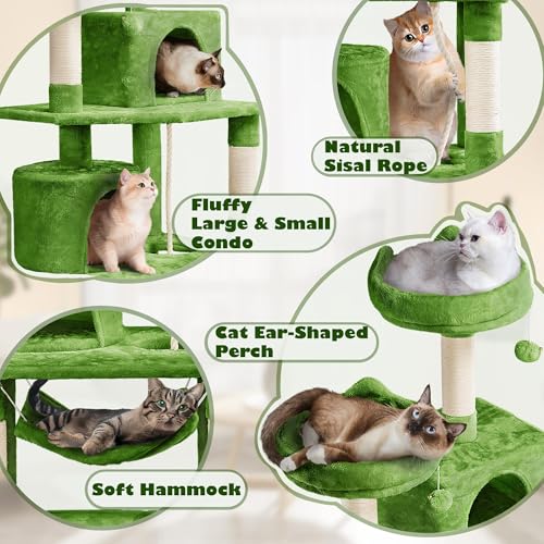 62.5inches Cat Tree Cat Tower Kitten Condo with Platform & Hammock (62.5in / Green)