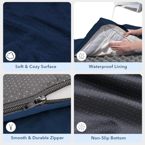 Jumbo Waterproof Dog Bed for Extra Large Size Dogs with Bolster (Navy / 53.0"L x 42.0"W x 8.25"Th)