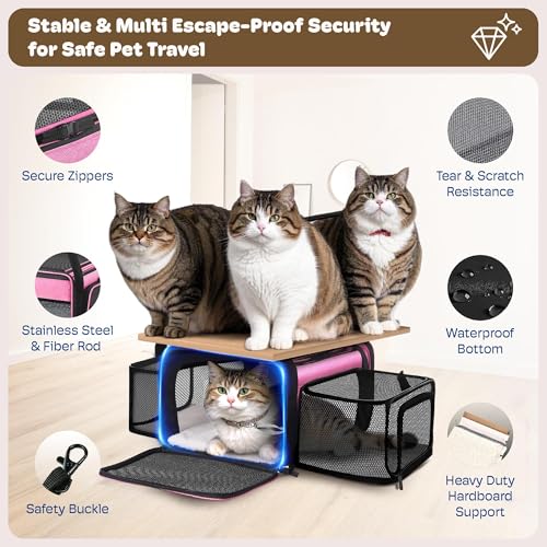 Top and 2 Sides Expandable Cat Carrier 18x13.5x9.5 TSA Airline Approved (Pink / 18.0"L x 13.5"W x 9.5"H)