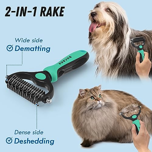 Pet Grooming Brush and Metal Comb Combo for Dogs & Cats (Green)