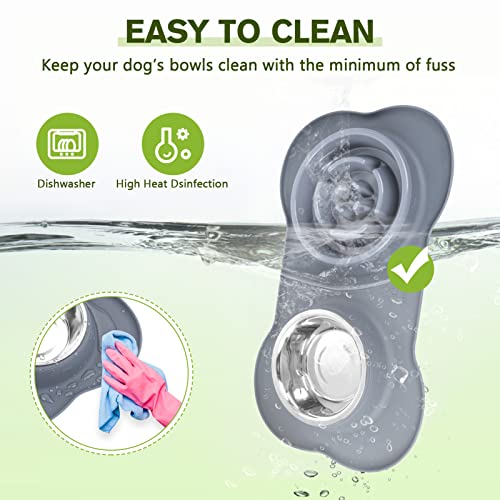 Slow Feeder Dog Bowls to Slow Down Eating (Medium-1¾ Cup/13.5 oz each / Grey)