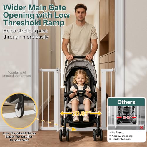27 36.6 in Wide Baby Gate for Stairs and Doorways (White / 27-36.6"W x 28"H)