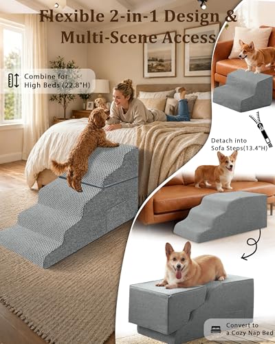Dog Stairs for High Bed (Grey / 5-Step 22.8"H)