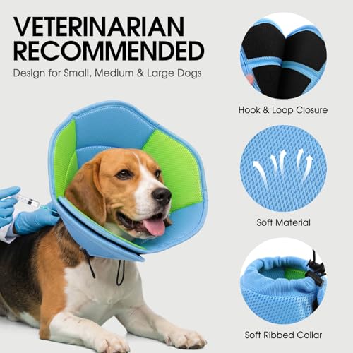 Dog Cones for Medium Dogs Soft Cone for Dogs to Stop Licking (Light Blue / Medium)