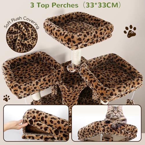 Big XL Cat Tower for Indoor Multiple Cats (Leopard Print / 68 inch)