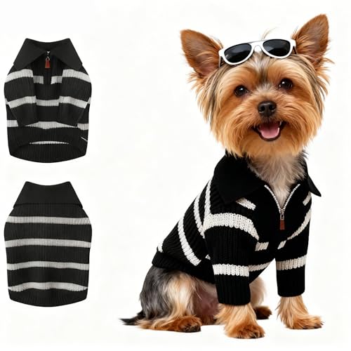 Small Dog Sweater with Zipper (Black Stripe Zip(Order One Size Up) / Small)