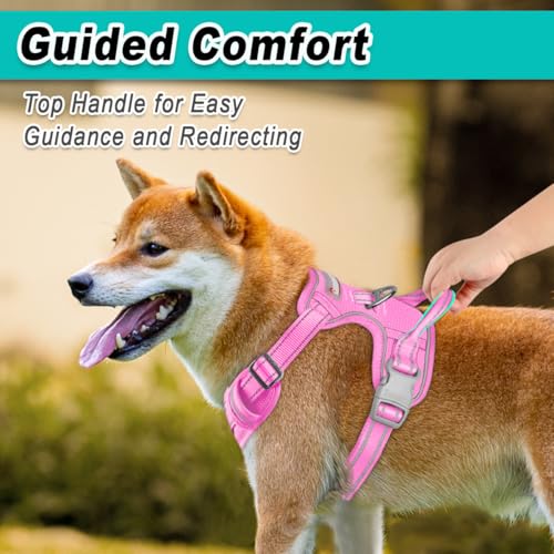 Dog Harness for Medium Sized Dog No Pull Mesh 2 Clips Dog Vest (Medium / Pink-Mesh)