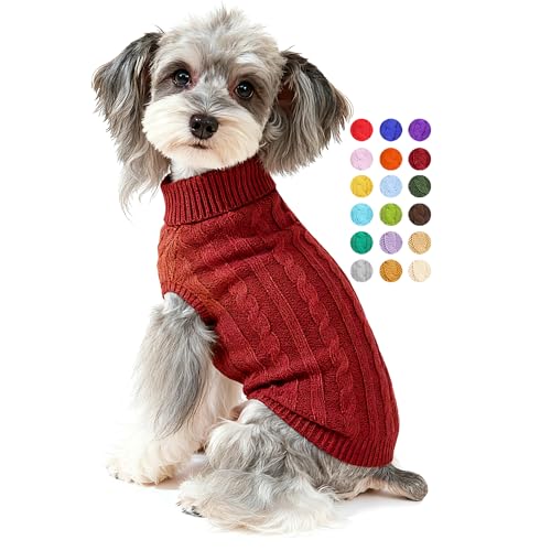 Dog Sweater Soft Warm Turtleneck Knitted Clothes for Small Medium Large Pet (Rust Red / Small)