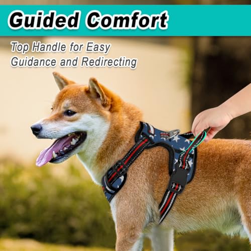Dog Harness for Large Dog No Pull Mesh 2 Clips Dog Vest (X-Large / Blue Star-Mesh)