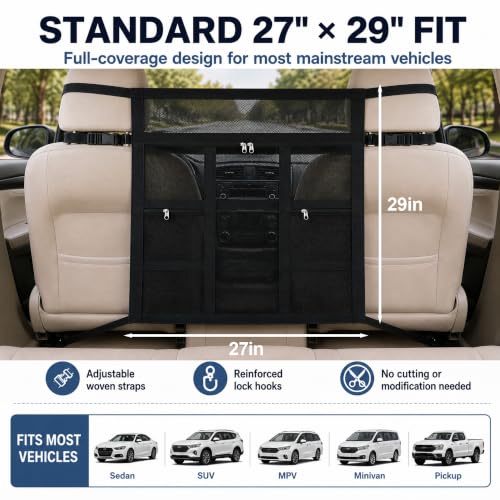 Car Dog Barrier with Hook and Loop Fastener Dual Zipper for Car SUV