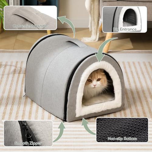 Cat Bed Cave for Indoor Cats for Pets up to 20 lbs (Gray Arched Cave)