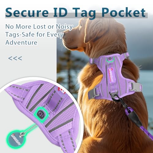 Dog Harness No Pull with ID Tag Pocket (Medium(Chest:22.5-28") / Violet Purple)