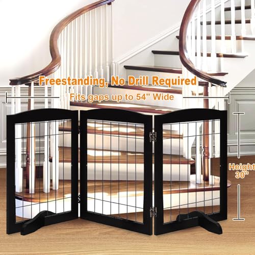 3 Panel Freestanding Wooden Dog Gate (30"Height-3 Panel / Black)