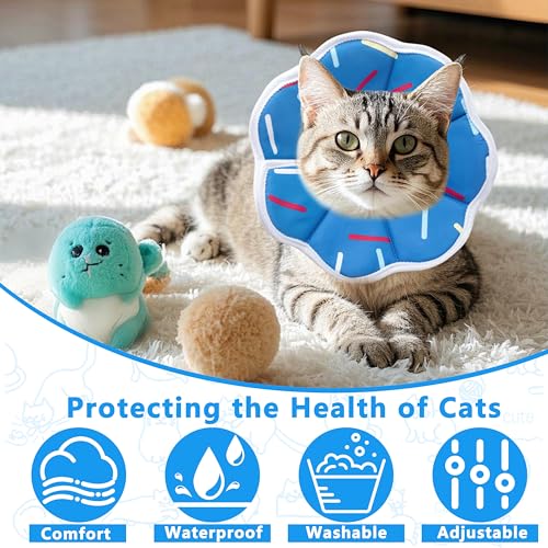Soft Adjustable Cat Cone Collar (Blue Stripe / Medium)