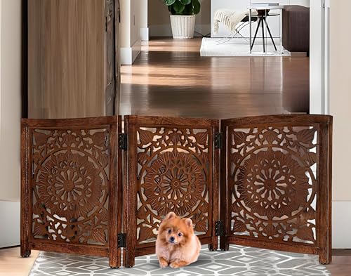 Lightnpro 3‑Panel Wooden Pet Gate (Natural Burnt Circle / 24x54 - Ember)