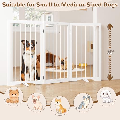 32" Extra Tall Free Standing Dog Gate Indoor (White / 3-Panel, 32"Tall)
