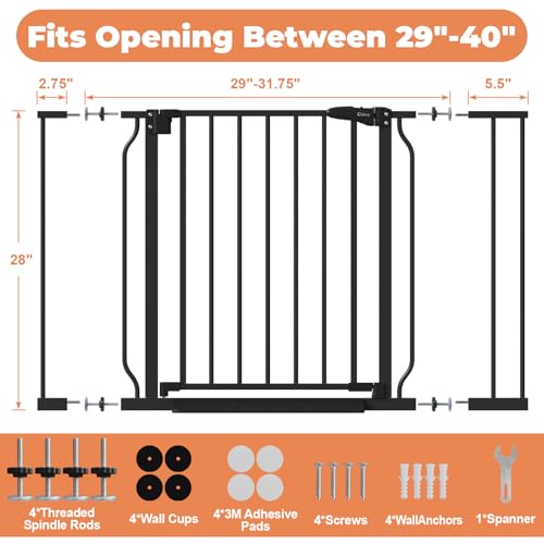 Baby Gate Auto Close (Black / 29-40"Wide, 28"Tall)