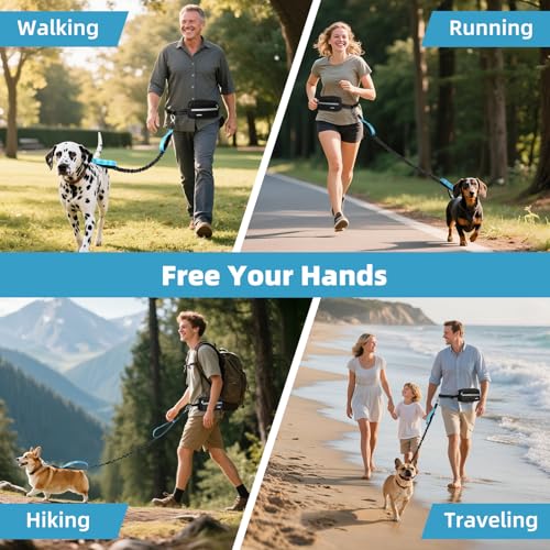 Hands Free Dog Leash with Pouch (Black/Blue / 1 Leash)