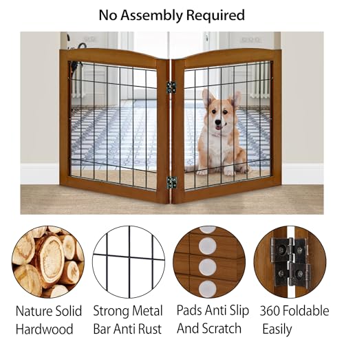 2 Panel Freestanding Foldable Wood Dog Gate (24"Height-2 Panel / Oak Cherry)
