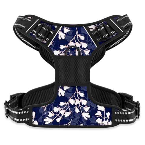 No Pull Dog Harness (Blue White Flowers / X-Large)
